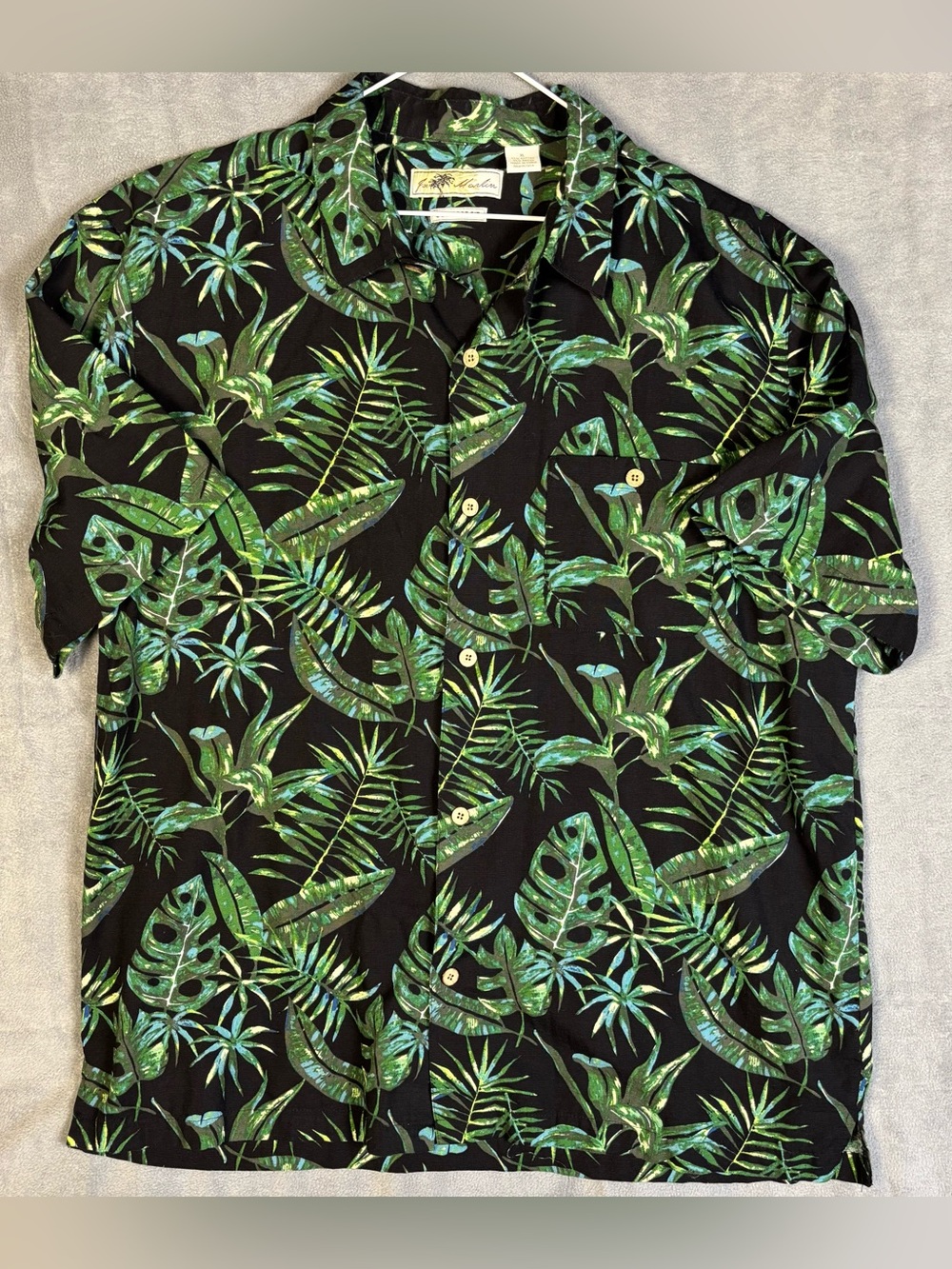 Joe Marlin Mens XL Hawaiian Shirt Green Monstera Palm Leaf Camp Tropical Aloha